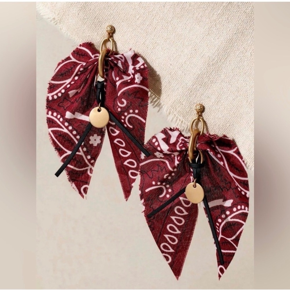 New NWT Free People Ariana Ost Mae Scarf Dangle Earrings red MSRP $48 Sold Out